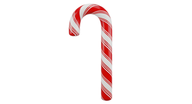 Festive candy cane with red and white stripes against a perfect for holiday season designs and christmas themed projects on transparent background