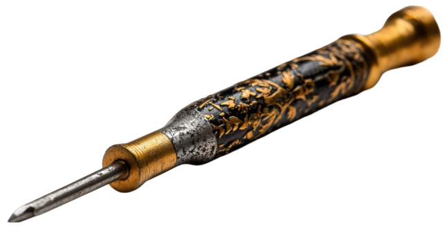 Ornate Antique Woodworking Chisel with Gold Accents