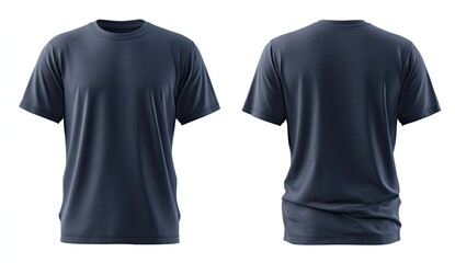 Front and back view of a navy blue t-shirt (1)