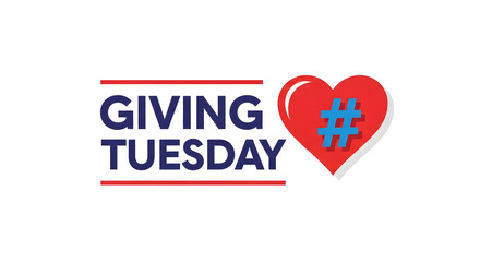 Giving tuesday campaign with a heart and hashtag symbol to promote charitable giving and community support on social media during the holiday season on transparent background