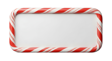 Festive candy cane frame with red and white stripes perfect for holiday greetings and seasonal promotions with a clean and modern aesthetic design on transparent background