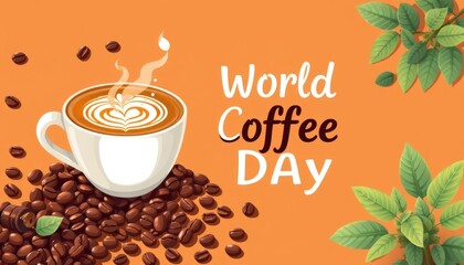 Celebrating World Coffee Day with Coffee Beans and Plant