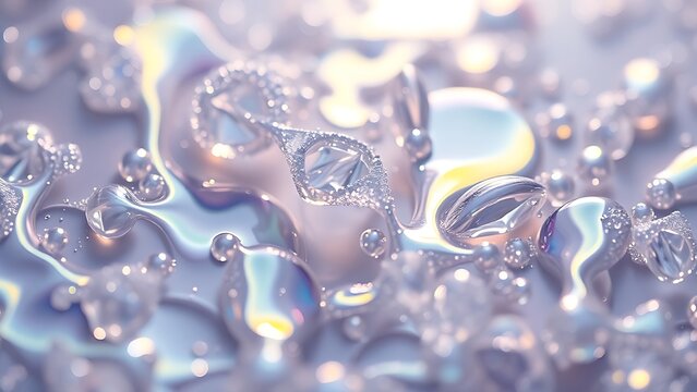Ultra-high-definition macro shot of iridescent quantum foam forming impossible geometric structures in liquid mercury