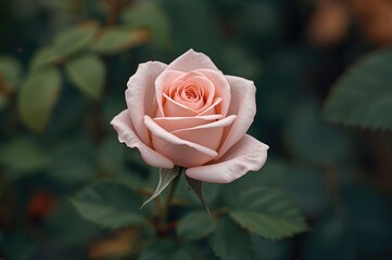 Fototapeta na wymiar A pink-petaled rose blooming in the garden