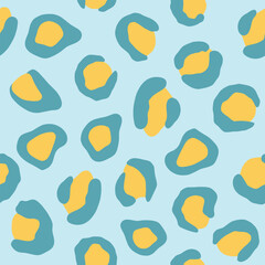 Blue leopard seamless pattern with yellow spots on light background