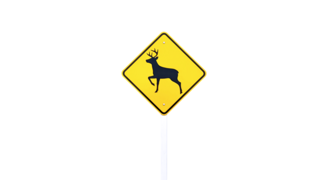 highresolution 3d model caution deer crossing sign for realistic road safety simulations, isolated on transparent background