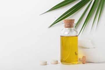 Wellness therapy ambiance featuring massage oil in a bottle, natural ingredients and health focus