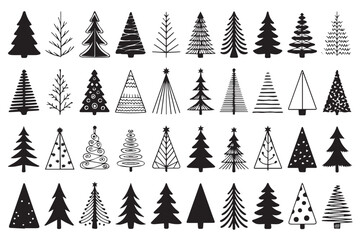 tree vector pack 40 unique stylized holiday decoration silhouettes and festive winter icons