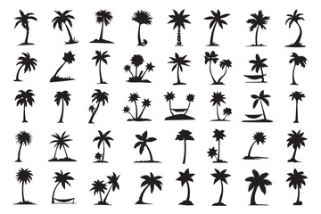 tropical palm silhouette bundle black vector art for summer beach logo icon design landscape elements