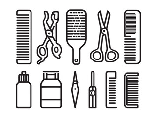Modern animal grooming equipment vector line art illustration