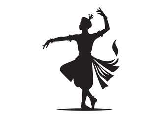 traditional female dancer logo silhouette vector, traditional indian classical dancer silhouette vector illustration, indian dancer in a traditional pose logo silhouettes vector on white background. 