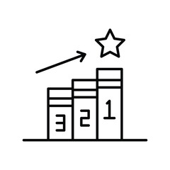3step bar chart with star on top  upward arrow. Editable stroke icon
