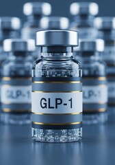 Vial with G L P-1 label and liquid GLP-1 medicine