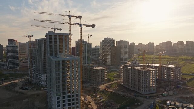 Aerial construction building city view beautiful nature sun sunset dawn morning