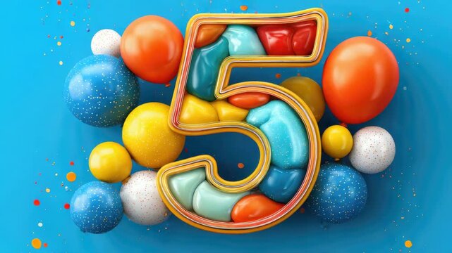 number five colorful birthday party balloon illustrated animation
