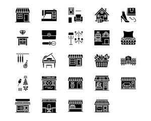 Shops and Stores Line Vector Icons