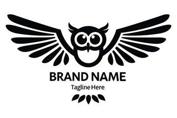 Minimalist Owl Logo Design with Abstract Wings and White Background