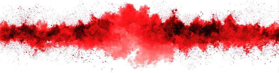 A crimson cloud, horizontally oriented, fading at the edges against a pure white backdrop. Abstract and dynamic, intense color