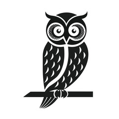 Minimalist Owl Perched on Branch on White Background