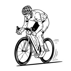 Naklejka premium Black and White Cycling Athlete Vector Icon – Minimalist Line Art Cyclist Illustration
