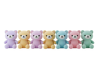 Naklejka premium Pastel Plush Bear Set: Six Soft & Cuddly Friends on white background