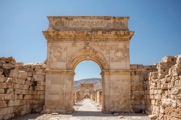 Historic marble archway and ancient stone street scene