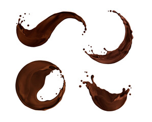Creative set of chocolate splashes isolated on a white background