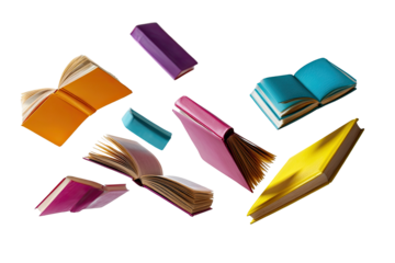Colorful books levitating in the air