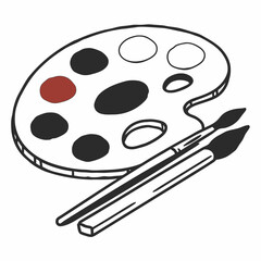 Artist palette with brushes and paint colors in minimalist style  