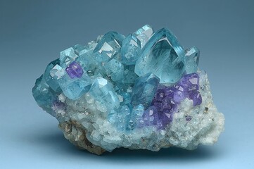 Aquamarine paired with fluorite crystals from a mountainous region.
