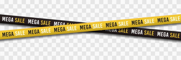 Yellow and black landing pages for mega sale on Black Friday on transparent background. Trade stickers and icons for products and promotions, sale and clearance signs, special offers, marketing, web b