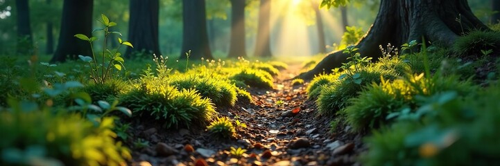 Enigmatic footprints fade into a mystical, sun-dappled forest floor, hinting at unseen creatures and magical journeys A sense of wonder and mystery pervades the scene , texture, old