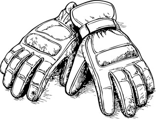 television job loss concept. Gloves resting on a surface, detailed line drawing illustration.