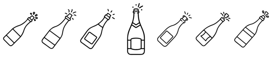 set of Celebratory champagne bottles in a fun, minimalist line art style illustration