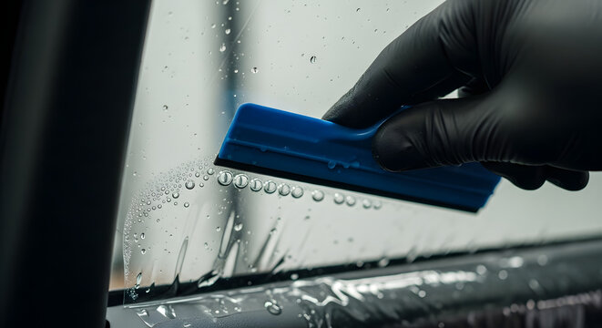 applying car window tint film installation