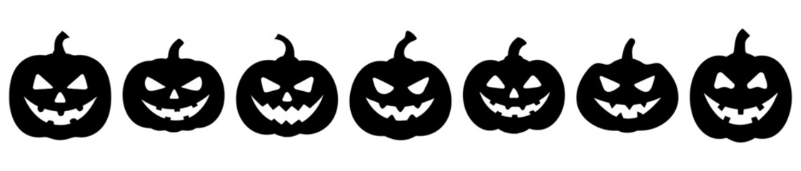 Seven spooky pumpkin silhouettes in a row, evoking Halloween's eerie essence