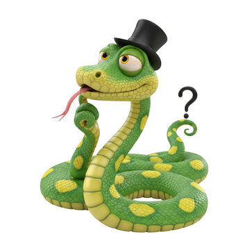 Humorous depiction of a reptilian character with curious expression and apparel