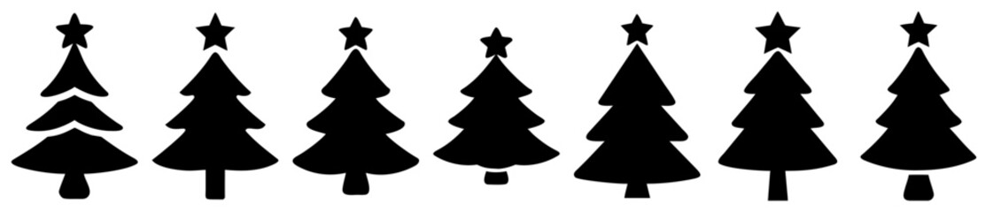 Fototapeta premium Silhouette Christmas Trees with Stars, Diverse Designs for Holiday Decorations