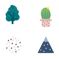 Versatile Floral And Nature Vector Elements Tree Potted Cactus Abstract Shapes Mountain Vector Art