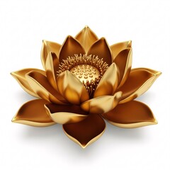 A golden shiny lotus flower, isolated on a white background.