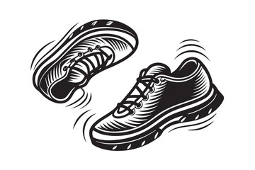Monochrome Sneakers Illustration, Athletic Shoes Icon on White Background