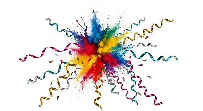 Explosive burst of vibrant Holi powder and festive streamers creates a dynamic and joyous celebration backdrop