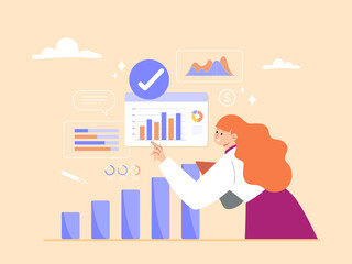 Statistics for analysis, marketing research, data analysis, and business marketing teams analyze graphs and charts