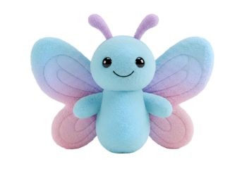 Plush Butterfly Toy: Pastel Blue and Pink Butterfly Soft Toy on white background