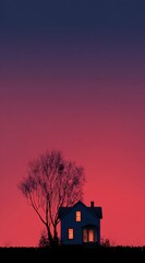 Silhouetted house at sunset