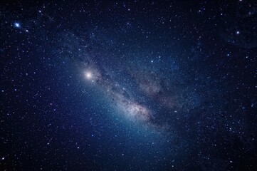 A cosmic scene featuring a star-filled blue night sky shaped like a galaxy