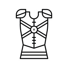 Line art illustration of armor with detailed belts and shoulder plates. Editable stroke icon
