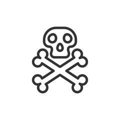 Skull and crossbones simple graphic of a skull above crossed bones outlined in black against a white background. Editable stroke icon