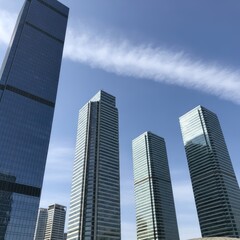 Fototapeta premium Modern Tall Buildings Under Blue Sky with Clouds, Contemporary Architecture, and Perspective