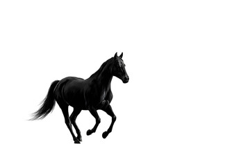 Majestic black stallion galloping with power and grace, embodying freedom and wild spirit.